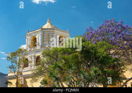 Baroque yellow church Iglesia de La Merced in Antigua, Guatemala, Central America Stock Photo