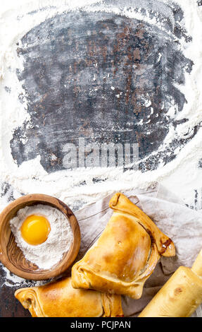 Chilean independence day baking concept. fiestas patrias. Chilean typical EMPANADAS DE PINO for independence day party. Copy space Stock Photo