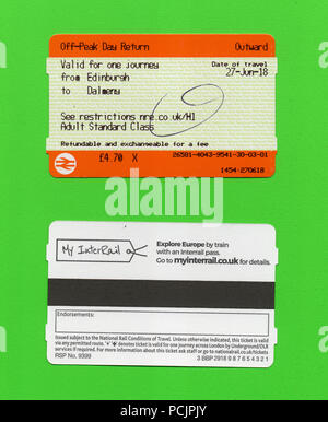 EDINBURGH, UK - CIRCA JULY 2018: Off Peak Day Return ticket from Edinburgh to Dalmeny on ScotRail service Stock Photo