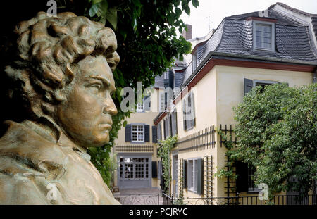 Beethoven House, Bonn, Germany, Ludwig van Beethoven, Birth Place, Memorial, Citizen House, Baroque Building, Historical Building, Bust of Beethoven Stock Photo