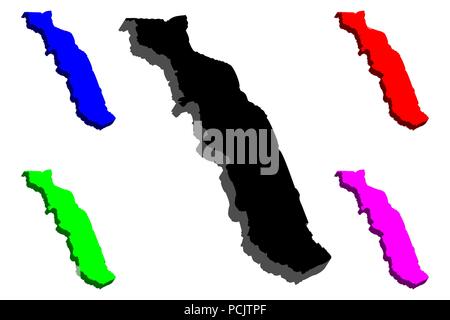 3D map of Togo (Togolese Republic) - black, red, purple, blue and green - vector illustration Stock Vector