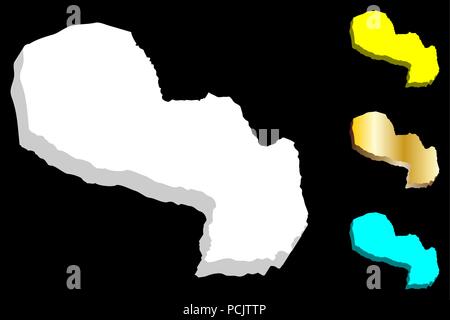 3D map of Paraguay (Republic of Paraguay) - white, yellow, blue and gold - vector illustration Stock Vector