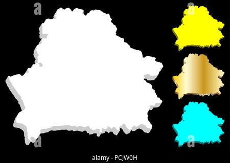 3D map of Belarus (Byelorussia or Belorussia) - white, blue and gold - vector illustration Stock Vector
