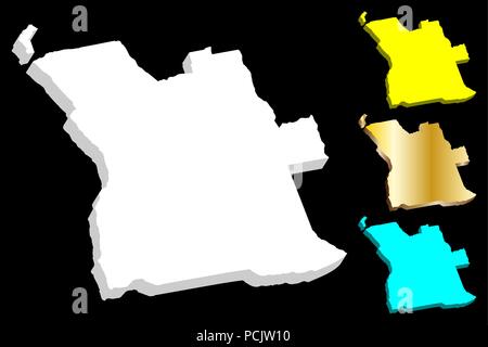 3D map of Angola (Republic of Angola) - white, yellow, blue and gold - vector illustration Stock Vector