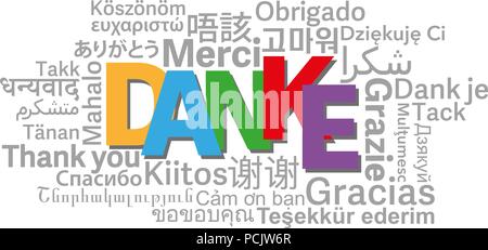 thank you word cloud in different languages with German word DANKE in center vector illustration Stock Vector