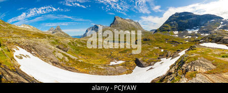 Panorama of Mountain valley landscape next to Trollstigen, Norway Stock Photo