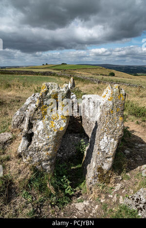 Five wells chambered cairn, Taddington, Derbyshire, England. Remains of a megalithic tomb thought to be the highest example of its kind in Britain. Stock Photo