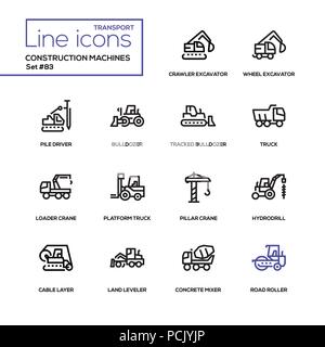 Construction machines - line design icons set Stock Vector
