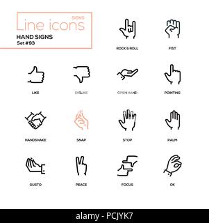 Hand signs - modern line design icons set Stock Vector