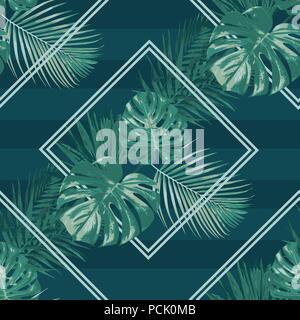 Emerald forest rhombus vector seamless pattern tropical dark background botany green Stock Vector