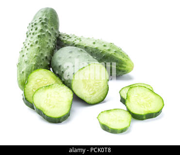 Fresh cucumbers with cuts on white Stock Photo