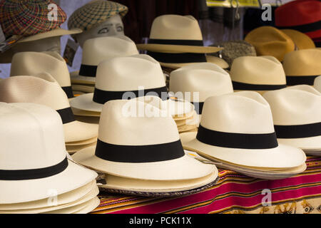 Panama hats sold on a street market in Paris, France, Europe. Stock Photo