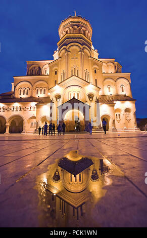 Reflection Holy Trinity Cathedral,Tbilisi, Georgia Stock Photo