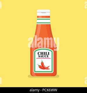 Chili pepper sauce bottle. Vector illustration Stock Vector
