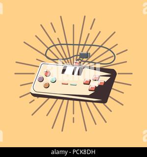 videogame gamepad  with decorative sunburst over yellow background, colorful design. vector illustration Stock Vector