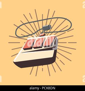 retro videogame gamepad with decorative sunburst over yellow  background, colorful design. vector illustration Stock Vector
