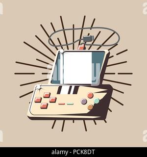 portable video game with decorative sunburst over white background, colorful design. vector illustration Stock Vector