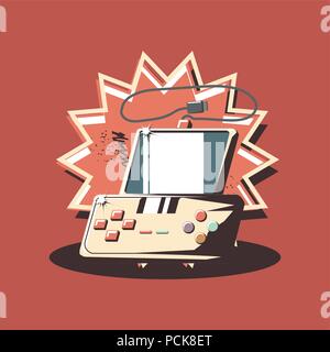 retro videogames design with portable videogame over red background, colorful design. vector illustration Stock Vector