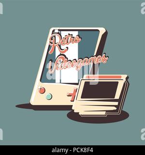 retro videogames design with portable videogmae and cassette over blue background, colorful design. vector illustration Stock Vector
