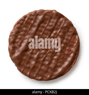 Whole chocolate rice cake isolated on white from above. Stock Photo