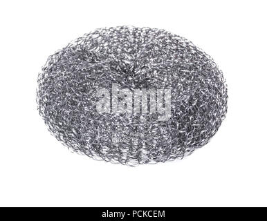 metallic sponge for dishes on white isolated background Stock Photo