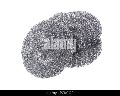 metallic sponge for dishes on white isolated background Stock Photo
