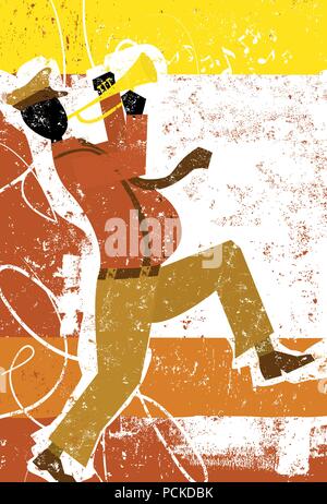 Trumpet Player A trumpet player over a textured background. Stock Vector