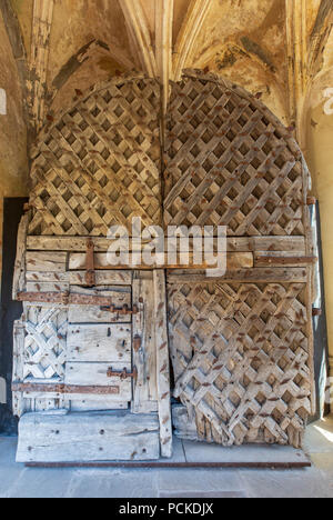 Europe's oldest castle doors at Chepstow Castle, Wales Stock Photo