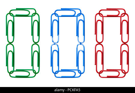 Multi-colored figures from paper clips isolated on white background. Number zero. Stock Photo