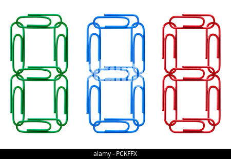Multi-colored figures from paper clips isolated on white background. Number eight. Stock Photo