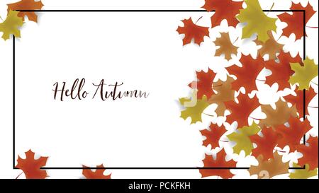 Autumn frame background decor with autumn maple leaves and frame with space for advertising,brochure, leaflet, poster, banner. Vector illustration EPS Stock Vector