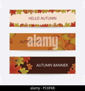 Autumn banner decor with autumn maple leaves background for advertising,brochure, leaflet, poster, banner. Vector illustration EPS10. Stock Vector