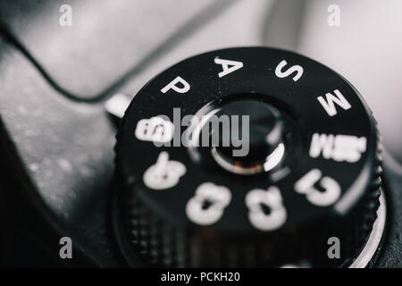 Digital Camera Control Dial Showing Aperture, Shutter Speed, Manual and Program Generic Modes Stock Photo