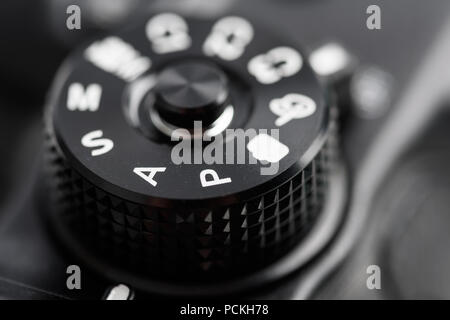 Digital Camera Control Dial Showing Aperture, Shutter Speed, Manual and Program Generic Modes Stock Photo