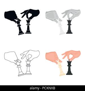 Hands holding chess pieces. Chess single icon in cartoon style vector symbol stock illustration . Stock Vector