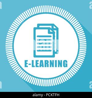 Learning editable flat vector icon, e-learning square web button, blue computer and smartphone application sign in eps 10 Stock Vector