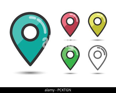 Set of Colored Pin Pointers Linear Flat Icons. Vector EPS 10 Stock Vector