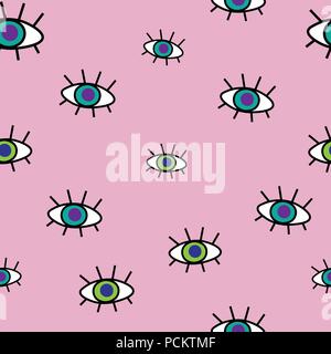 Abstract seamless pattern of cartoon eyes. Hipster background. Fabric pattern. Textile pattern. Vector EPS 10 Stock Vector