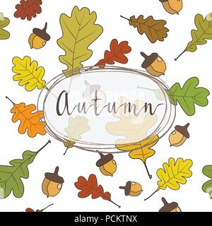 Autumn frame background. Wreath of autumn leaves. Multicolored maple, oak and ash  leves. Vector EPS 10 Stock Vector