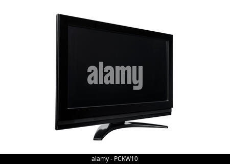 Black television isolated on white with turned off screen. Stock Photo