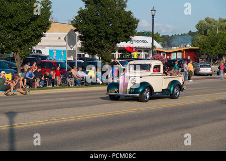 Remodeled 1937 Chevrolet pickup truck rolls in the Annual Cruz In parade through Montague, Michigan. Stock Photo