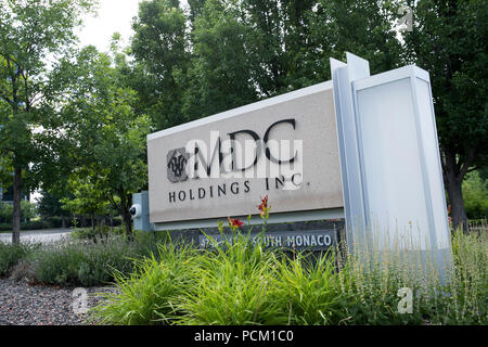 A logo sign outside of the headquarters of MDC Holdings in Denver, Colorado, on July 22, 2018. Stock Photo