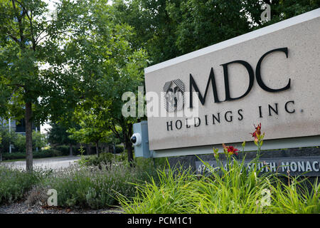 A logo sign outside of the headquarters of MDC Holdings in Denver, Colorado, on July 22, 2018. Stock Photo