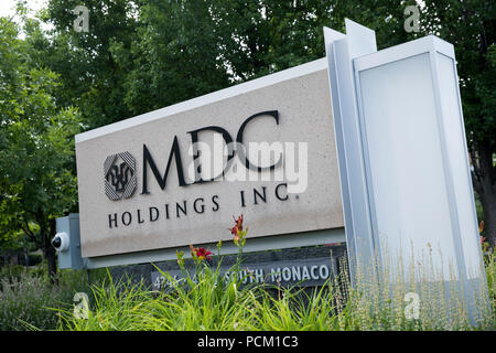 A logo sign outside of the headquarters of MDC Holdings in Denver, Colorado, on July 22, 2018. Stock Photo