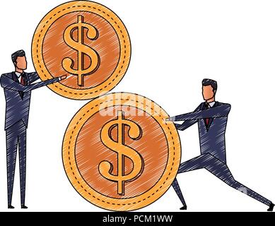 Businessmens pushing a coin scribble Stock Vector Image & Art - Alamy