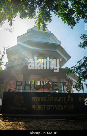Phuket, Thailand - February 21, 2017: Phuket city viewpoint tower at Khao Rang, small hill in Phuket, Thailand. You can see the 180 degrees of Phuket  Stock Photo