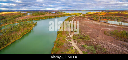 Aerial panorama of Murray River at Kingston on Murray, Riverland, South Australia Stock Photo