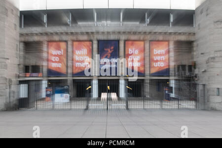 Berlin, Germany. 02nd Aug, 2018. Welcome posters hanging on the facade of the Olympic Stadium. The 24th European Athletics Championships (07 August 2018 to 12 August 2018) will take place here. Credit: Paul Zinken/dpa/Alamy Live News Stock Photo