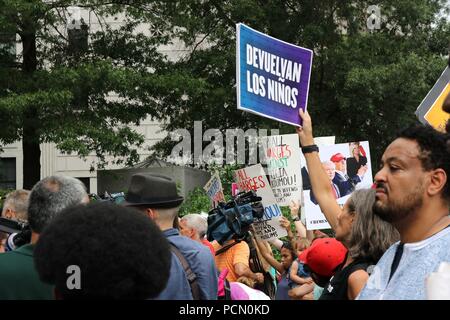 New York, NY USA. O3 Aug, 2018. Supporters of Therese Patricia Okoumou, 44, the woman who was arrested on 4th. July, 2018, after  after she climbed onto the base of the Statue of Liberty to protest the Trump administration’s immigration policies, made a procedural court appearance in New York City on 3 Aug, 2018. The ‘Rise and Resist’ activist was  ordered to reappear in court on 1st. October, 2018. © 2018 G. Ronald Lopez/DigiPixsAgain.us/Alamy Live News Stock Photo