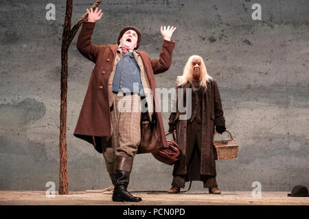 Edinburgh, Scotland, UK; 3 August, 2018. Waiting for Godot play by Samuel Beckett at the Lyceum Theatre at the Edinburgh international Festival. Performed by Druids theatre company and directed by Gary Hynes. Starring Irish actors; Garrett Lombard, Aaron Monaghan, Rory Nolan, Marty Rea. Credit: Iain Masterton/Alamy Live News Stock Photo